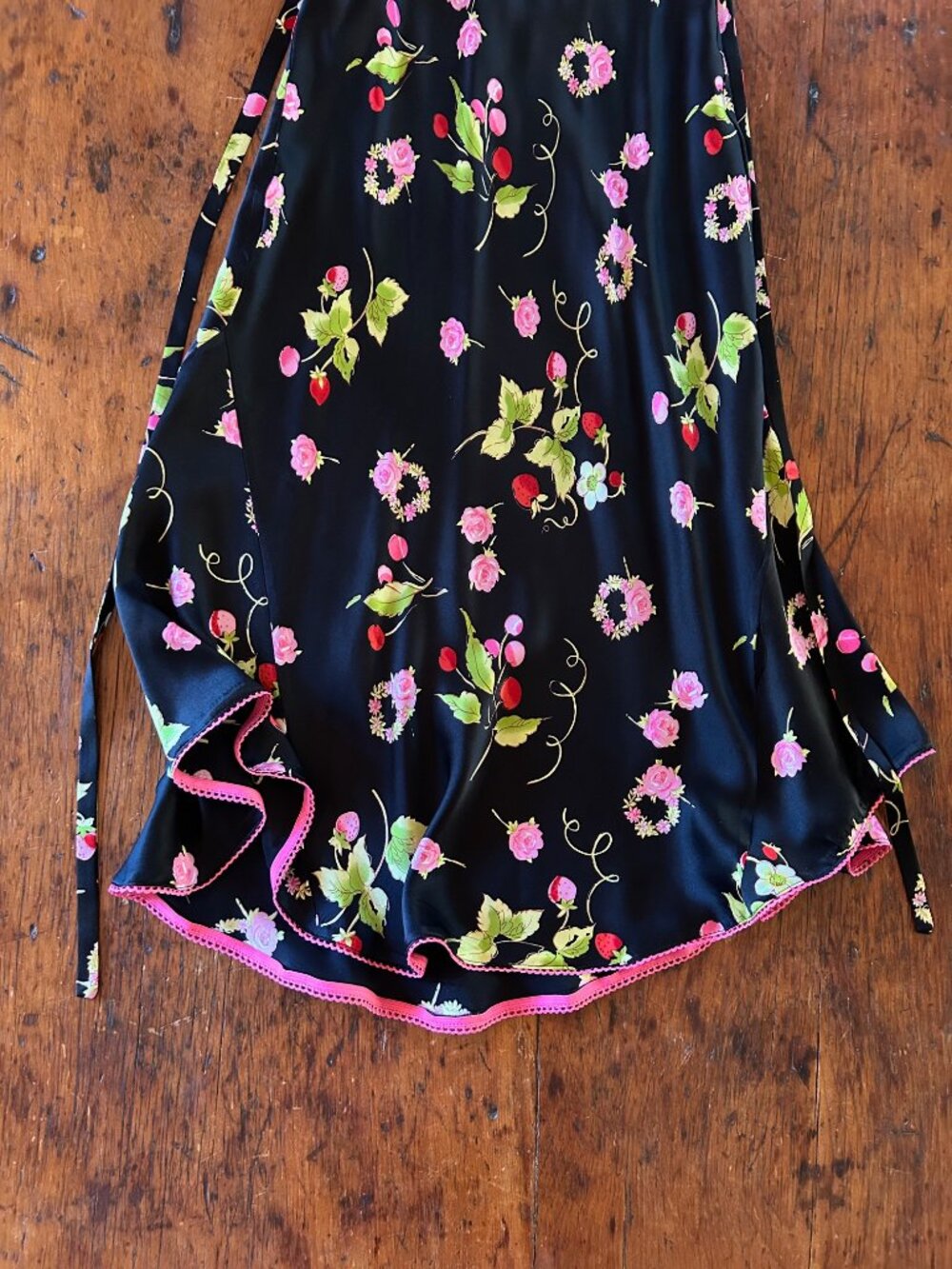Vintage Betsey Johnson Strawberries Cherries Flowers Silk Milk Maid Dress - Picture 2 of 12
